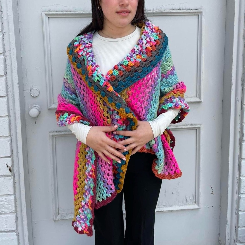 Beautiful handmade crochet colorful shawl